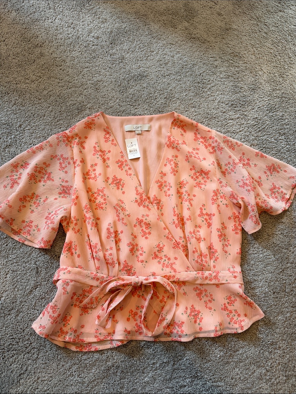 NWT LOFT Flutter Sleeve Tie Waist Top
